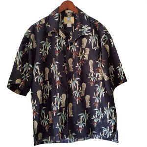 COCONUT Pier By Top Image USA Button Down Tiki Bamboo Hawaiian Shirt Size Large